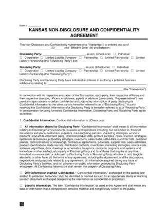 Kansas Non-Disclosure and Confidentiality Agreement Template