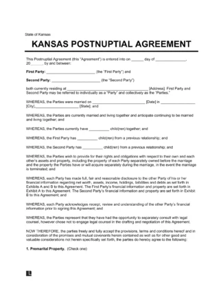 Kansas Postnuptial Agreement Template