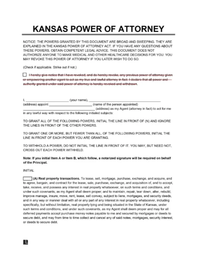 Kansas Power of Attorney Form