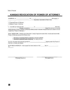 Kansas Revocation of Power of Attorney Form