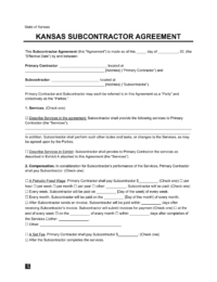 Kansas Subcontractor Agreement Sample