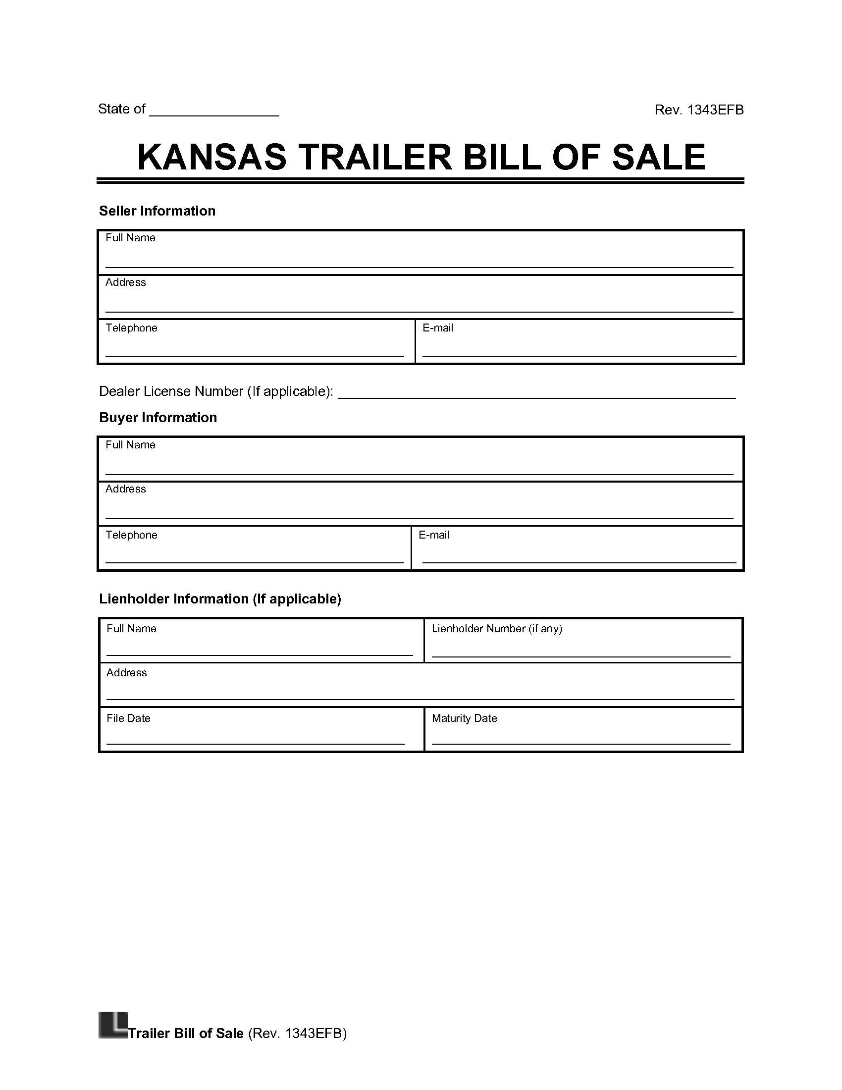Kansas Trailer Bill of Sale screenshot