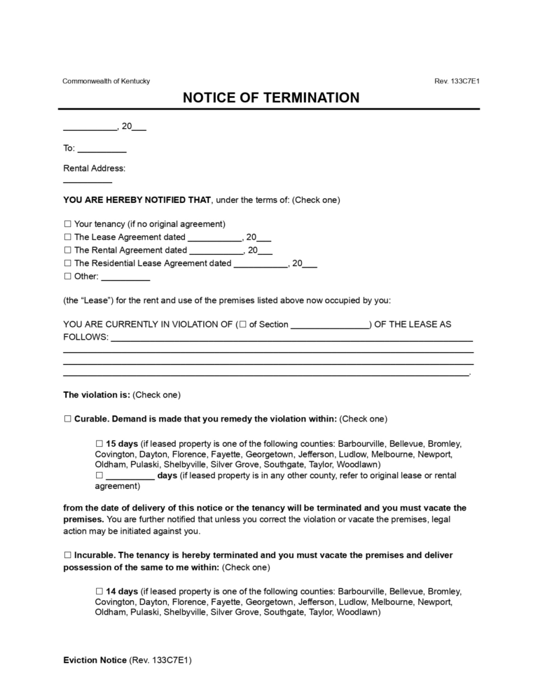 Free Kentucky Eviction Notice Forms | PDF & Word Downloads