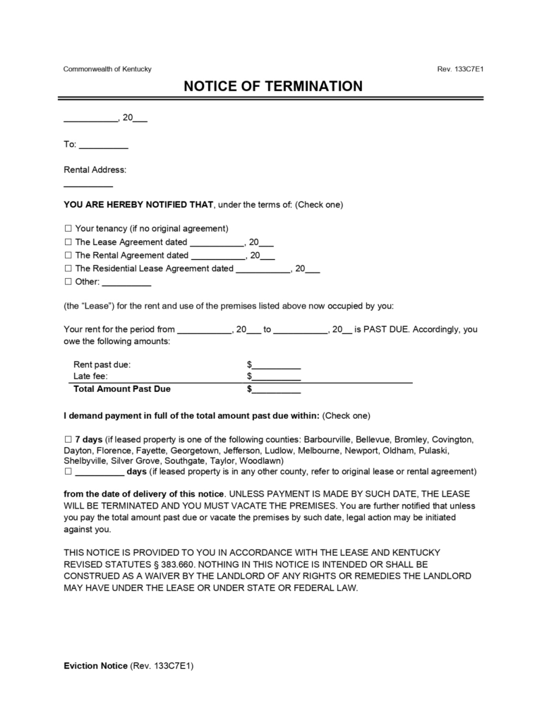 Free Kentucky Eviction Notice Forms | PDF & Word Downloads