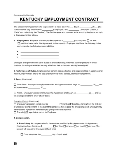 Kentucky Employment Contract Template