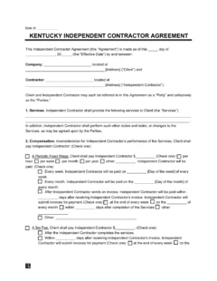 Kentucky Independent Contractor Agreement Template