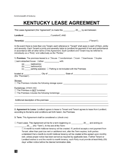 Kentucky Lease Agreement Template