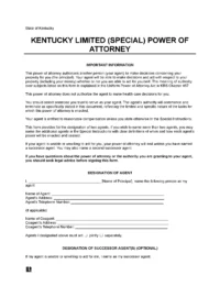 Kentucky Limited Power of Attorney Form