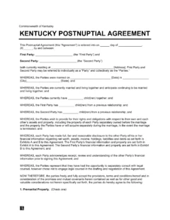 Kentucky Postnuptial Agreement Template
