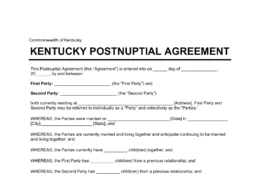 Kentucky Postnuptial Agreement Template