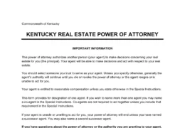 Kentucky Real Estate Power of Attorney Form