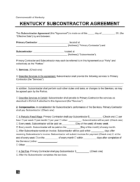 Kentucky Subcontractor Agreement Sample