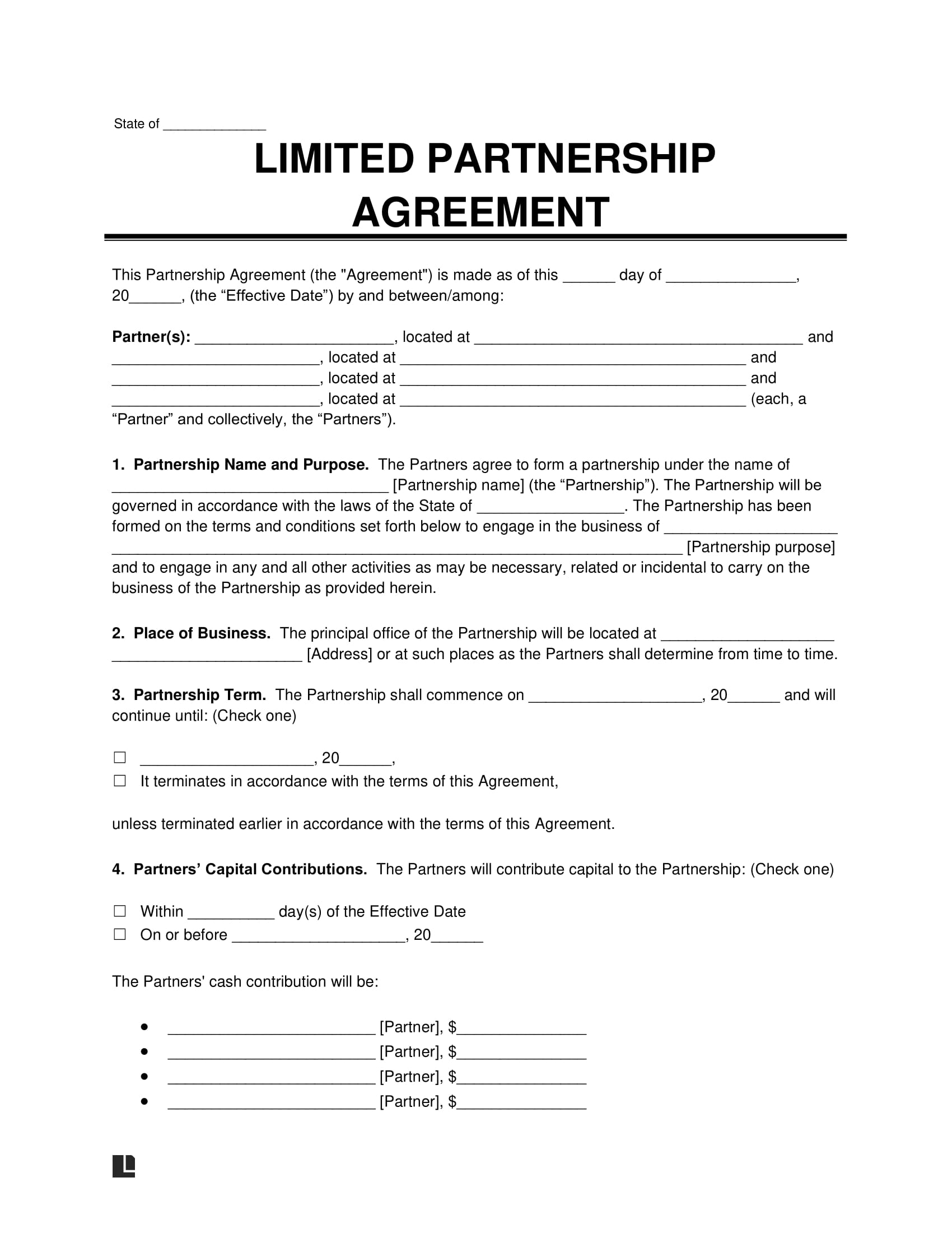 Free Limited Partnership LP Agreement Template PDF Word