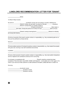 Landlord Recommendation Letter for Tenant