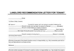 Landlord Recommendation Letter for Tenant