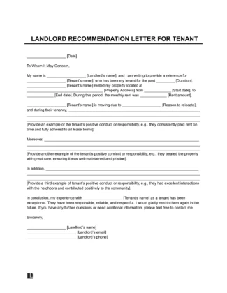 Landlord Recommendation Letter for Tenant