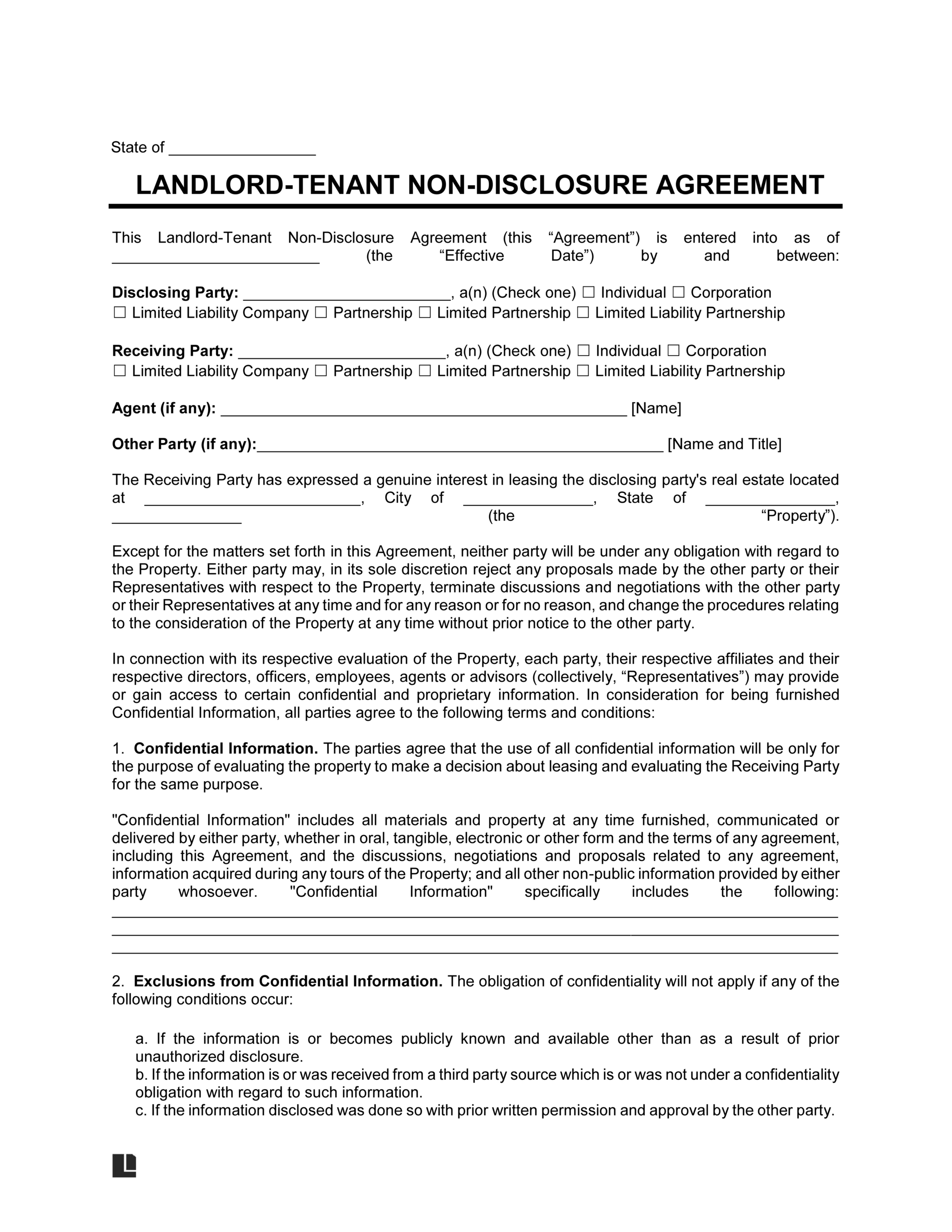 Landlord-Tenant Non-Disclosure Agreement