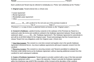 Sample of a Landlord's Consent to Sublease Form template