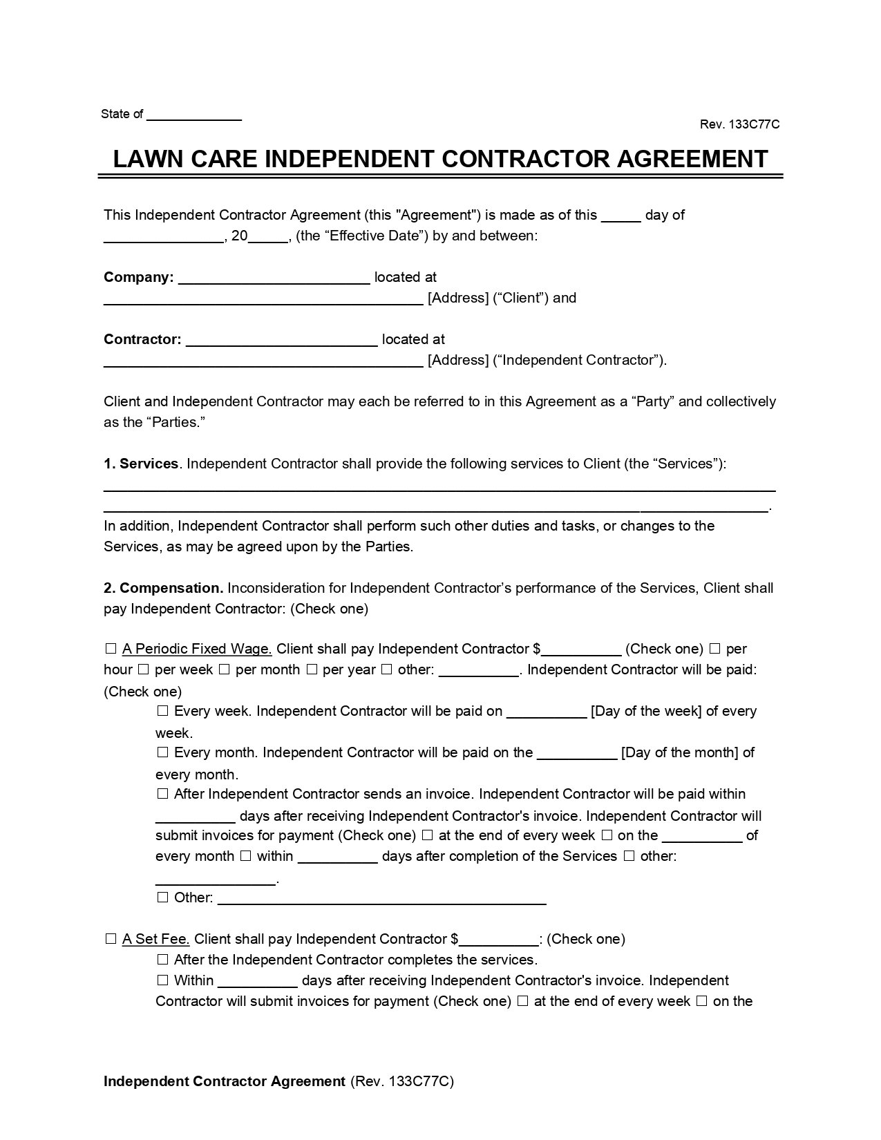 Lawn Care Independent Contractor Agreement