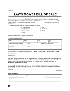 lawnmower bill of sale form