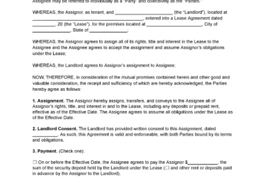 Sample of a Lease Assignment Template