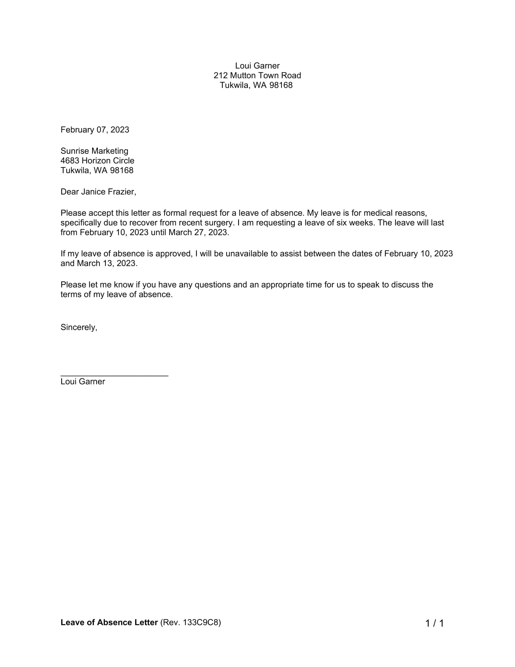 Leave Of Absence Approval Letter Template at netchanablog Blog