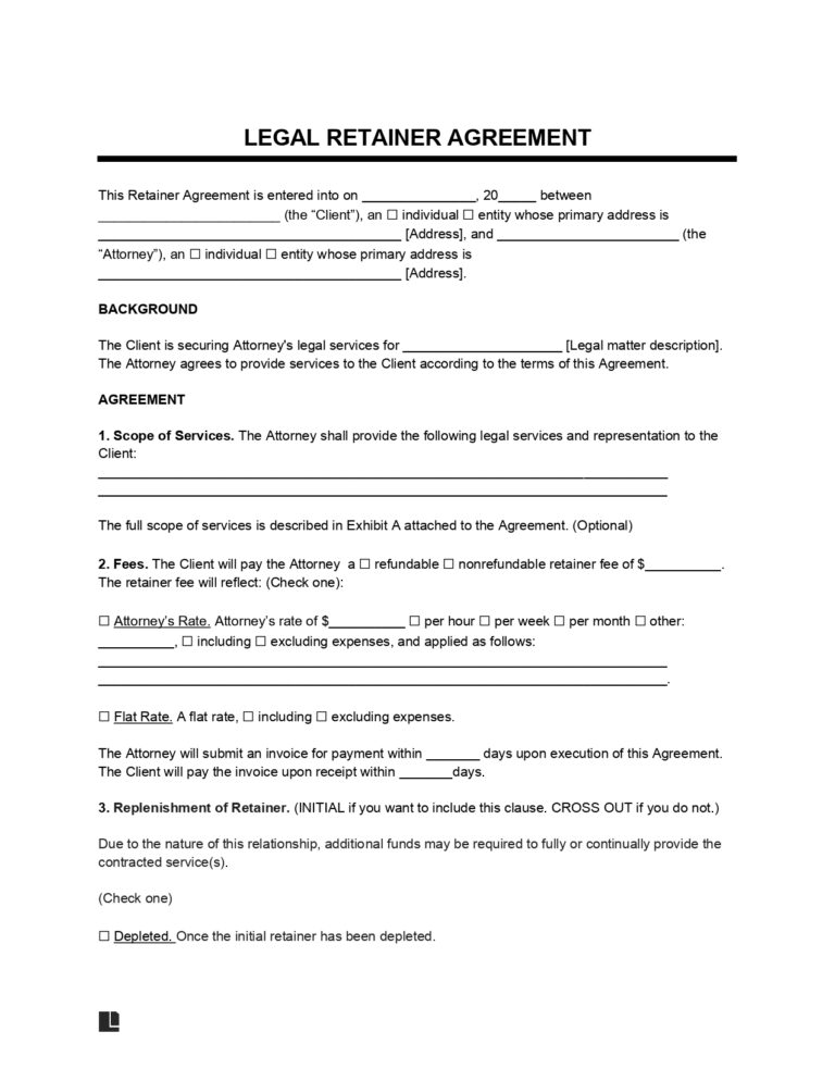 Free Legal Retainer Agreement Template PDF & Word Downloads