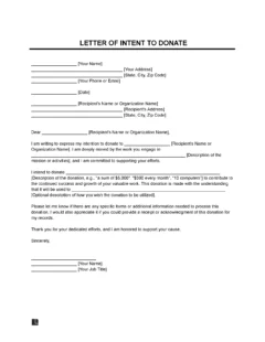 Letter of Intent to Donate Template