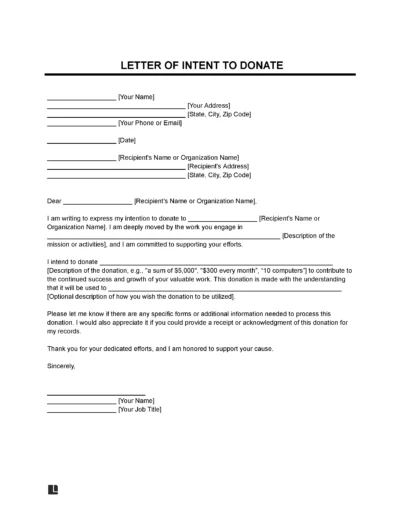 Letter of Intent to Donate Template