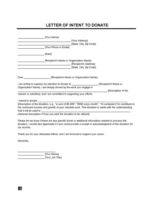 Letter of Intent to Donate Template