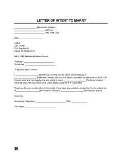 Letter of Intent to Marry (Beneficiary) Template