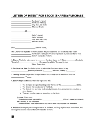 Letter of Intent to Purchase Stock Template