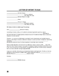 Letter of Intent to Sue (With Settlement Demand) template