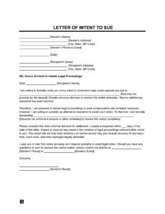 Letter of Intent to Sue (With Settlement Demand) template