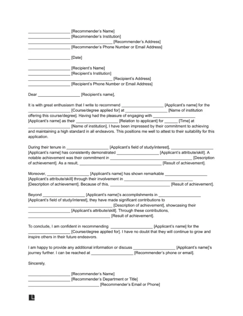 Letter of Recommendation for Graduate School (Generic)