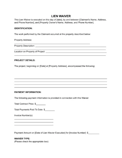 lien waiver form