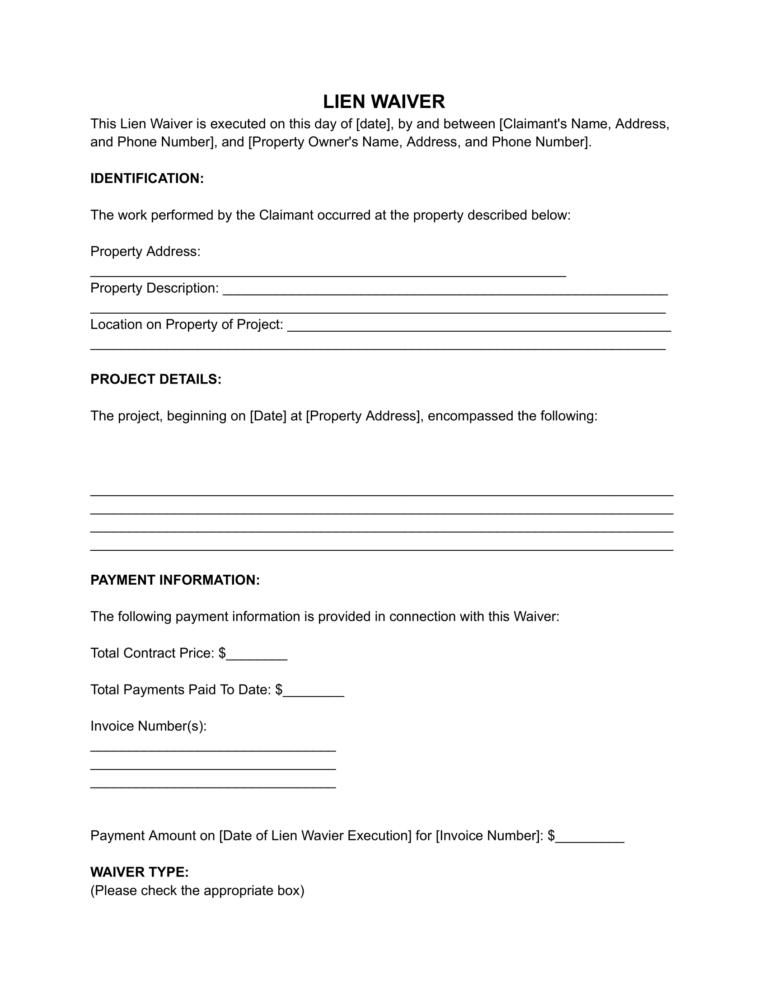 Free Lien Waiver Form Pdf And Word 7334