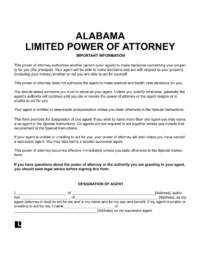 Alabama limited (special) power of attorney form