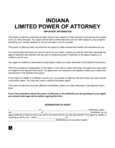 Free Indiana Power Of Attorney Forms | PDF & Word