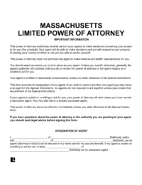 Massachusetts Limited (Special) Power of Attorney form