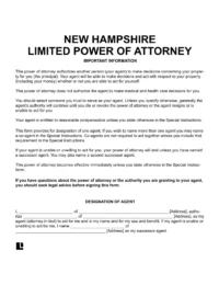 New Hampshire Limited (Special) Power of Attorney 