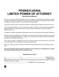 Pennsylvania Limited (Special) Power of Attorney 