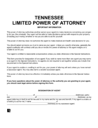 Tennessee Limited (Special) Power of Attorney 