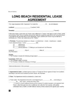 Long Beach Residential Lease Agreement Template