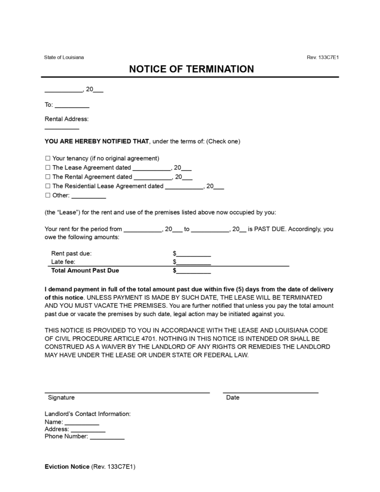 Free Louisiana Eviction Notice Forms | PDF & Word Downloads