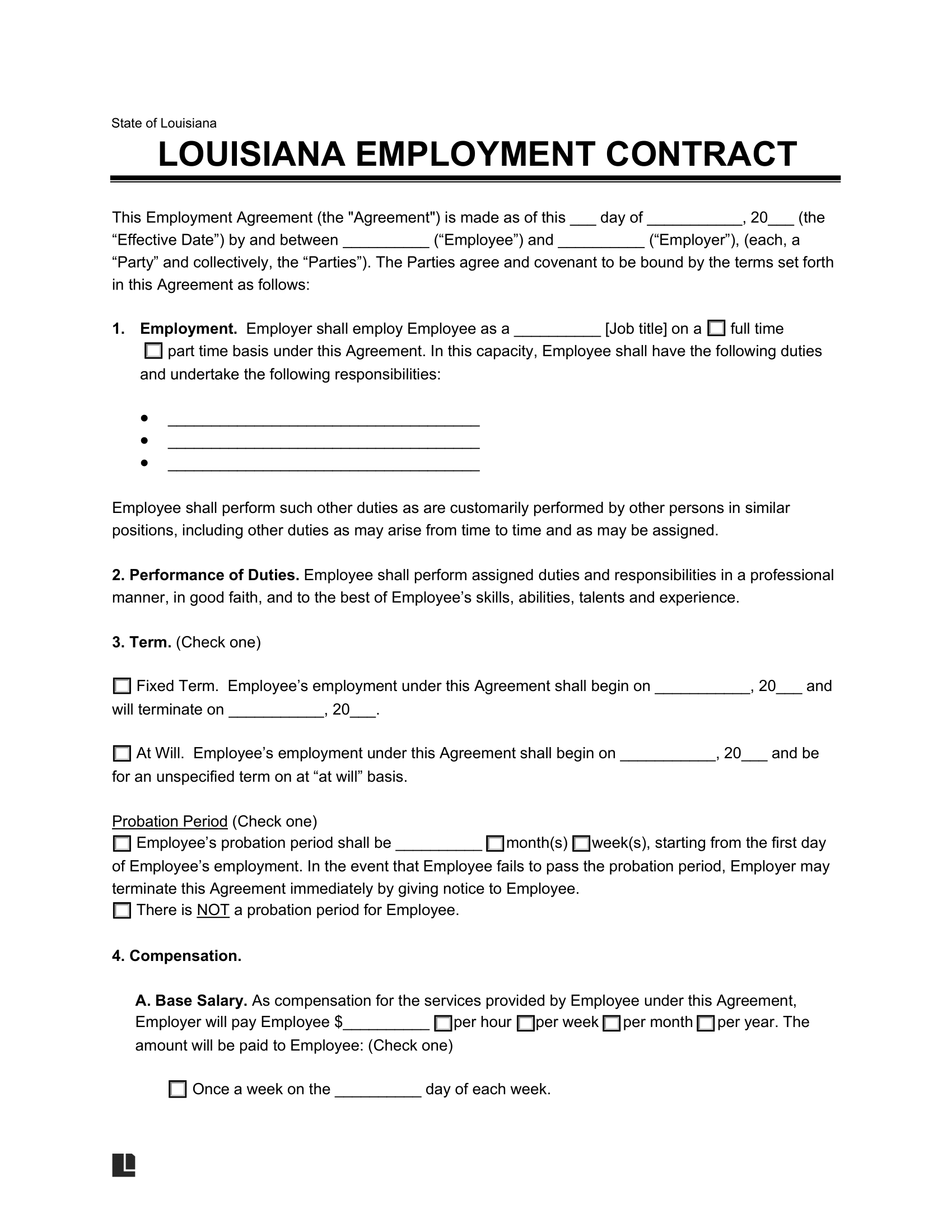 louisiana employment contract template