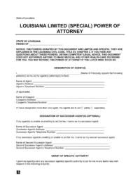 Louisiana Limited Power of Attorney Template