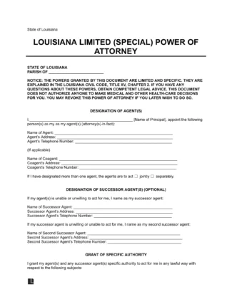 Louisiana Limited Power of Attorney Template