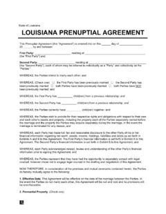 Louisiana Prenuptial Agreement Template