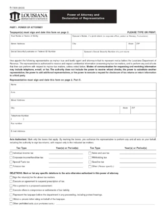Louisiana Tax Power of Attorney Form R-7006